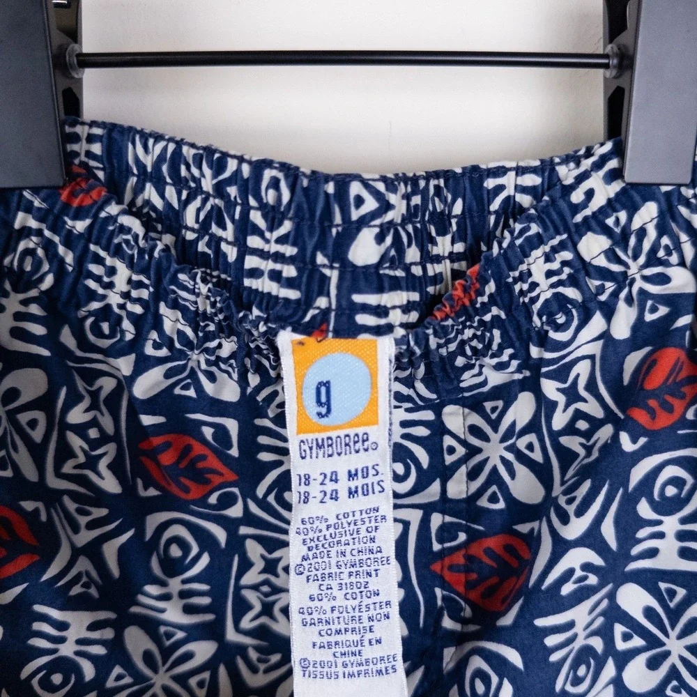 Vintage Gymboree Shorts Blue Tribal Print‎ Cargo Y2K 2001 Baby 18-24 Months